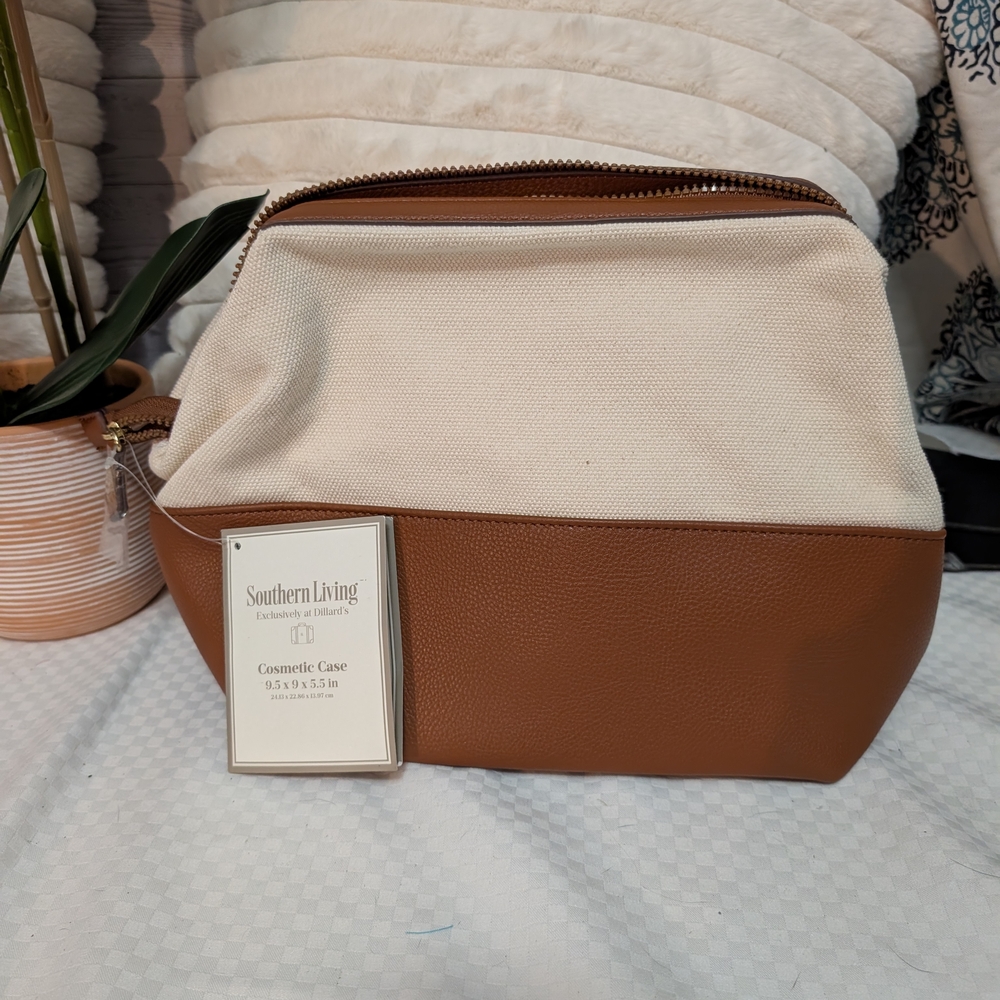 Southern Living Tan and Cream Cosmetic Case